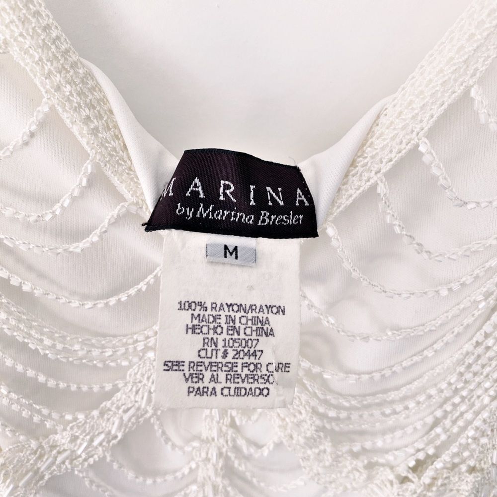 Marina Vintage Beaded Gatsby Style Fringe Dress Size Medium Slightly Off White - Picture 10 of 11